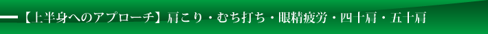肩こり・むち打ち・眼精疲労・四十肩・五十肩【上半身へのアプローチ】